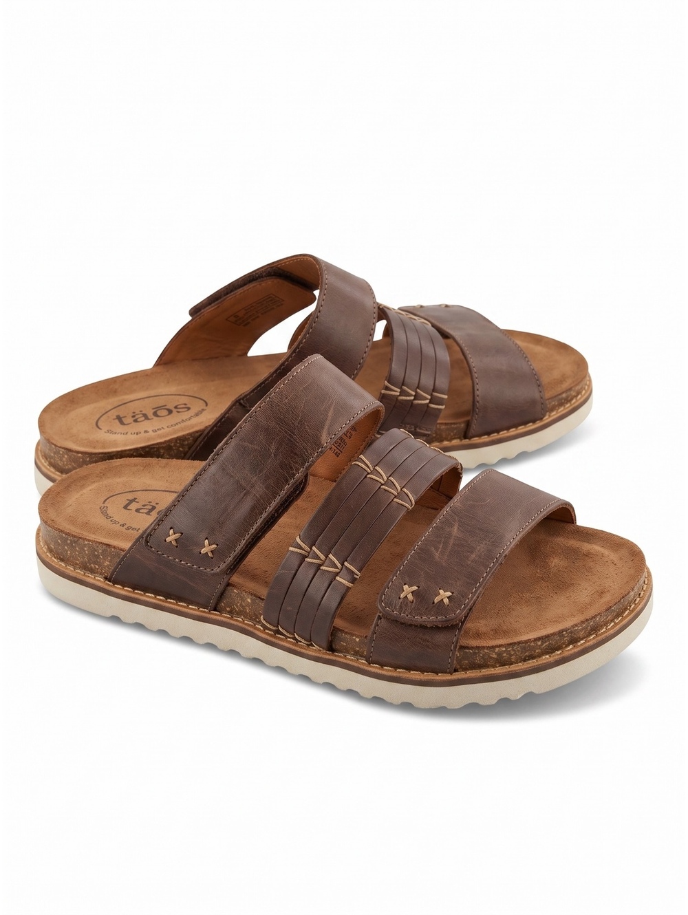 Taos Leather Comfort Slide Sandals Brown Cork Footbed Portugal US 9 EU 40